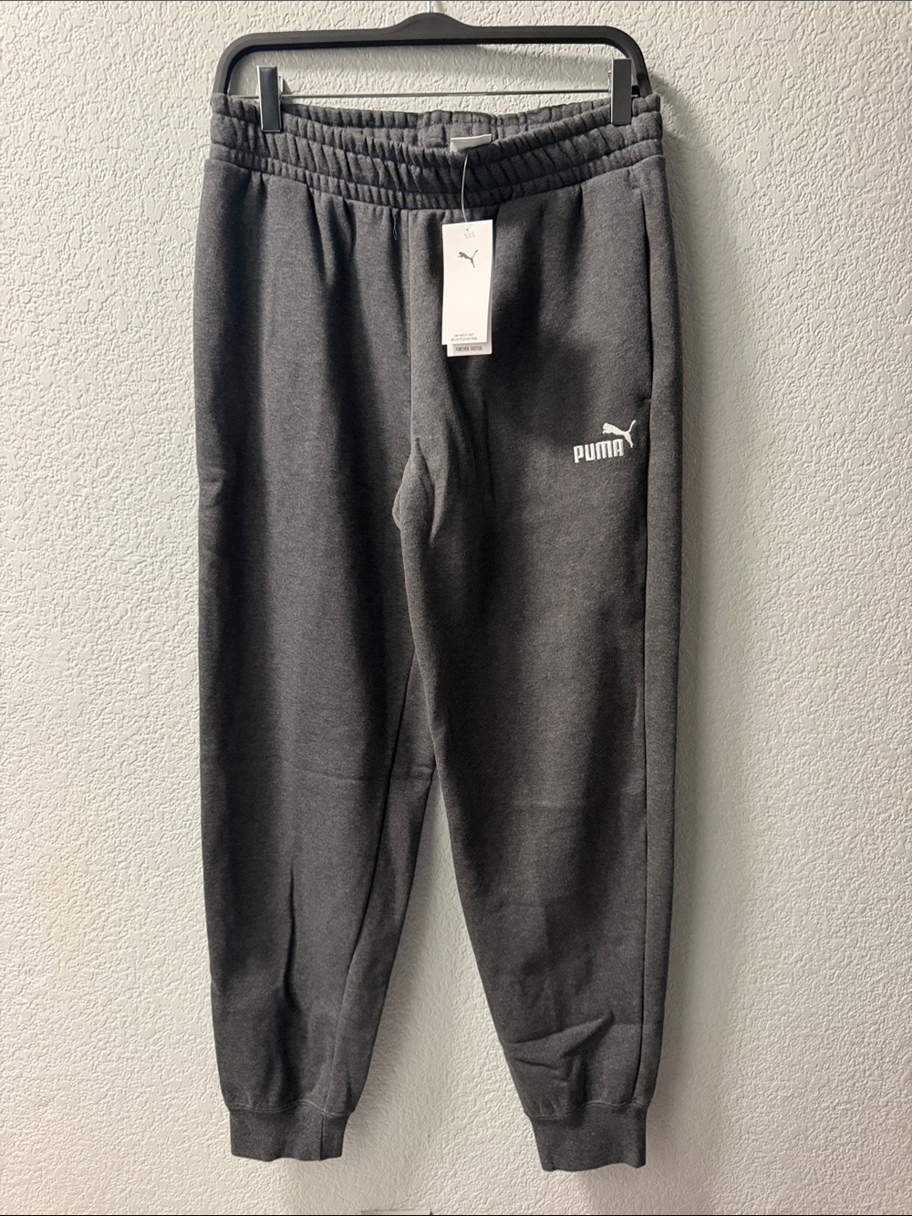 Puma Men's Dark Charcoal Gray Joggers with White Logo